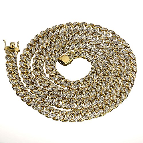 11 MM 38" 14k Gold Finish Iced Out Cz Miami Curb Cuban Link Men's Chain