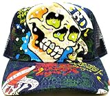 Ed Hardy Denim & Mesh Rhinestone Cap - Skull Design