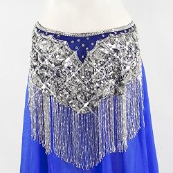 Silver Beaded and Sequinned Hip Scarf/Shawl with Fringe