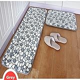 Ustide 2-Piece Grey Stone Rug Bathroom Rug Set Coral Fleece Memory Foam Mat Non-Slip Floor Runner Kitchen Rug Set