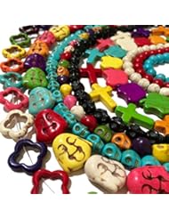 Art and Craft Supply: [AfricaGemsUSA] (10 Strands Lot #C) Howlite Magnesite- Buddha, Skull, Snowflake, Apple, Cross, Round Beads. Each Strand Approx 15.5" (Total 140"-150") - AFRICA GEMS USA