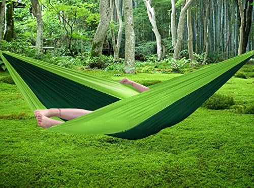 FiveJoy® Parachute Double Hammock With Built-in Travel Bag For Easy Storage - 102" (L) X 54" (W) - 2 X 8mm Wide Carabiners and 2 X 3m Long Climbing Ropes Included