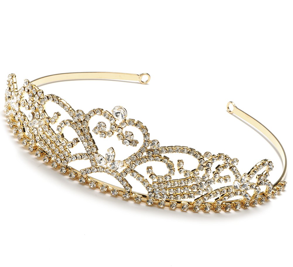 Royalty Gold Tiara: Gold Accented Classic Tiara With Stunning Detailing of Exquisite Austrian Crystals