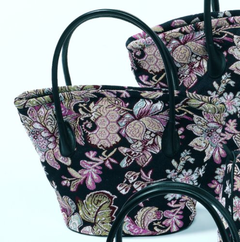 FUNCHAL Mini-Shopper/Handtasche in schwarz Sch&ouml;ne Blumenmotive aus Madeira