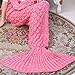 YOHOKO Super Soft Handmade Mermaid Tail Blanket - Living Room Sleeping Blanket with Scale for Adult and Kids, Pink with Scale
