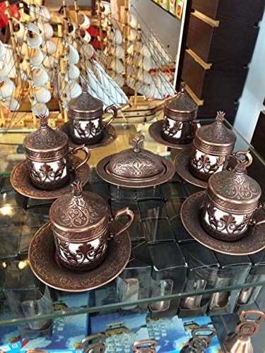 Ottoman Souvenir Beautiful Handmade Copper Turkish Greek Arabic Coffee Espresso Serving Set 26 Pieces - Copper Color