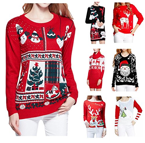 V28®Women Girl Christmas Cute Santa Embroidered Knitted Deer Pullover Sweater Jumper