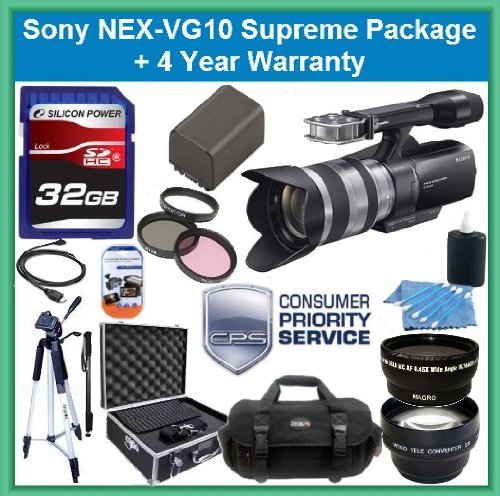 Sony NEX-VG10 Interchangeable Lens Handycam Camcorder with 18-200mm OSS Lens + Supreme Package & 4 Year Extended Warranty