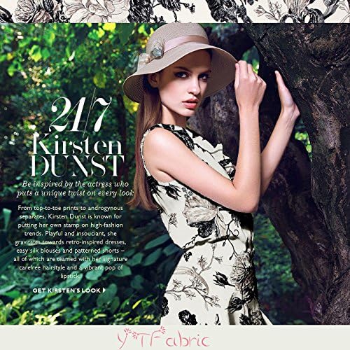 Paeonia Suffruticosa Print Silk Stretch Satin Fabric, Floral Silk Fabric By the Yard