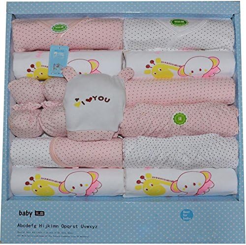 M&amp;C Spring and autumn winter cotton baby gift sets£¨Clothes + bib + handkerchief + anti-scratch gloves + anti-grasping gloves£-16Piece , pink