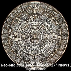 HISTORY MAYAN AZTEC CALENDAR SUN SCULPTURAL WALL RELIEF 17" Hand Made in USA by <a href=