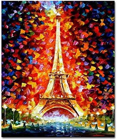 OO Art-Paris Eiffel Tower Paintings for Living Room Hand Painted Landscape Oil Paintings on Canvas Wall Art Gifts Presents(20x24in)