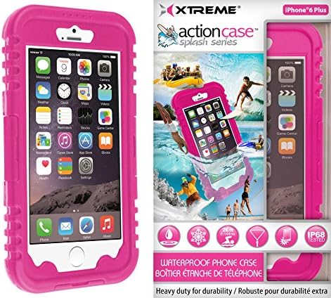 Action Case waterproof iPhone 6 Plus Case w/ Snow, Dirt, Dust, Mud, Sand, Weather, &amp; Shock Proof construction, Adjustable Neck Strap, &amp; Locking Seal Tested at IP68 Standards (Peppy Pink)