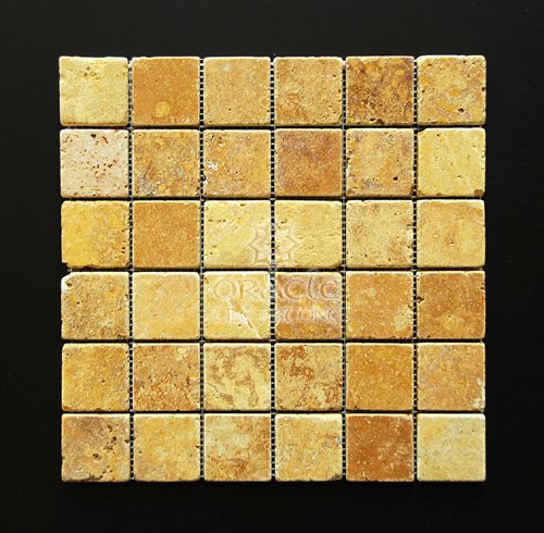 618WqQzTLAL Gold/Yellow 2 X 2 Tumbled Travertine Mosaic Tile