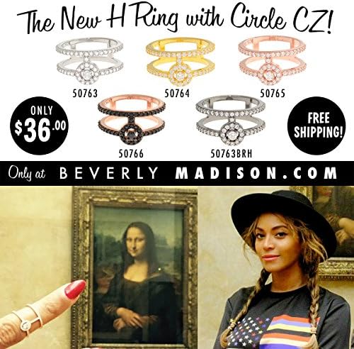 Sterling Silver Cage " H " Ring with Brilliant Pave Cubic Zirconia Accents (rose-gold-and-sterling-silver, 6)