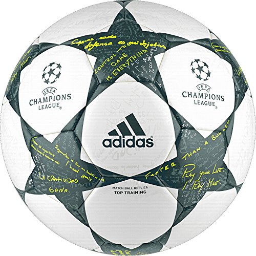 adidas Performance Champion's League Finale Top Training Soccer Ball, White/Vapor Steel Grey/Tech Green, Size 4