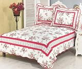 3Pc Spring Rose Stripe Cotton Reversable Quilt Set Twin