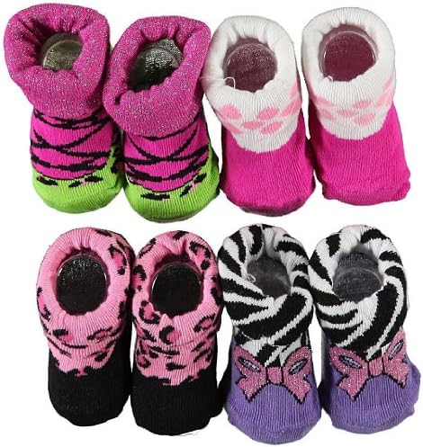 Kidentials Girls 0-12M Animal 4pk Booties (Assorted, 0-12M)
