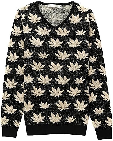 VonFon Men's Autumn Leaves Knitted Pullover Sweater Small Black