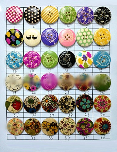 Nicedeco Pack of 25pcs Designed Round Shaped Painted 4 Hole Wooden Buttons (Diameter 1.18"(30mm*30mm) Color Random Ship) Super Fantastic