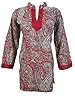Indian Tunic Top Kurti Womens Red Paisley Printed Blouse Medium Size