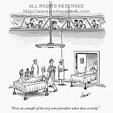 'Example of the very same procedure when done correctly.' Cartoon print by Tom Cheney, Published in The New Yorker on 4/20/1998