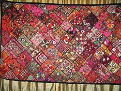 Red Pink Wall Decor Gujarati Wall Hanging Throw Patchwork Tapestry