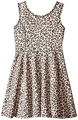 Girls  Embroidered Belted Cotton Leopard Print  Dress With Rhinestones