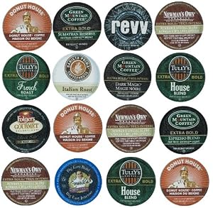 16 Pack - Dark And Bold Coffee Variety Sampler K-cup Pack For Keurig Brewers - Green Mountain Coffee Roasters Tullys Emerils Donut House mans Own Barista Prima Folgers from Green Mountain Coffee Roasters, Tully's, Folger's, Emeril's