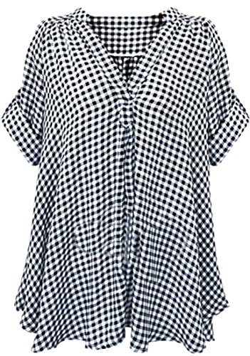 Generic Women V-neckCasual Tops Short Sleeve Plaid Blouse