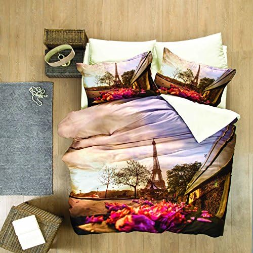 3D Eiffel Tower Paris 100% Cotton Sateen Duvet Cover Bedding Set Full/Queen