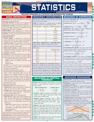 Statistics Laminate Reference Chart: Parameters, Variables, Intervals, Proportions (Quickstudy: Academic )