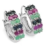 2.75 Carat Genuine Emerald, Ruby & Sapphire Earrings With Luscious Rhodium Polish