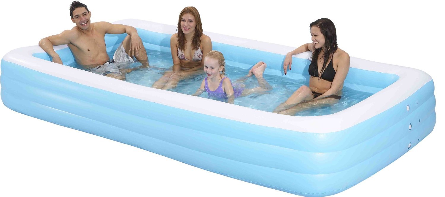 Family Kiddie Pool – Giant Inflatable Rectangular Pool – 12 Feet Long (144″x76″x22″) $39.95