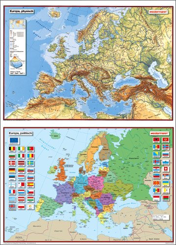 Westermann Posterkarten Geographie: Posterkartenset Europa: Posterkarte Europa physisch + Posterkarte Europa politisch