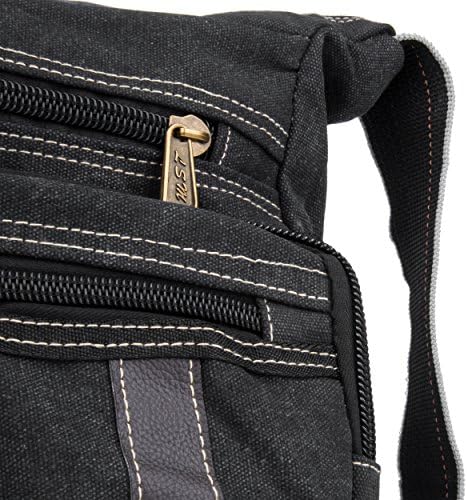 Rugged Classic Travel Canvas Shoulder Messenger Bag Pack, BLACK