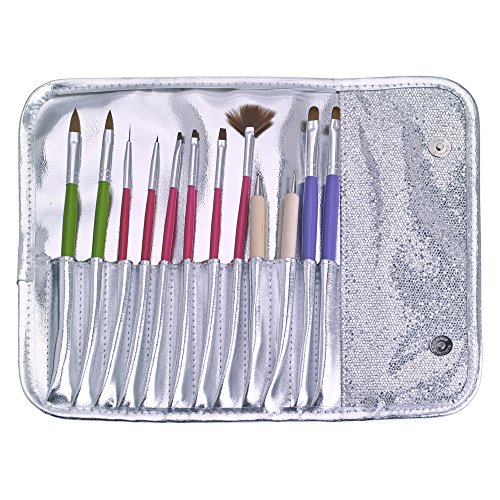 Art Gel Polish Acrylic Nail Brushes Set Dotting Tools Sparkly Silver