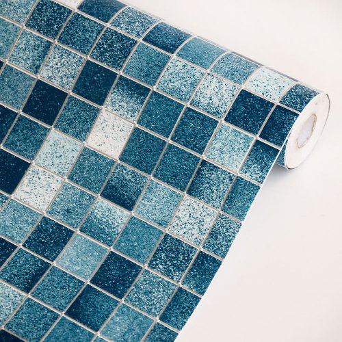 Blue Mosaic Self Adhesive Wallpaper Home Decor Roll Best 