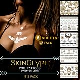 SkinGlyph Silver and Gold Foil Temporary Tattoos. In a Flash, Tattoos Will Look Beautiful on You. (97 Unique Designs)