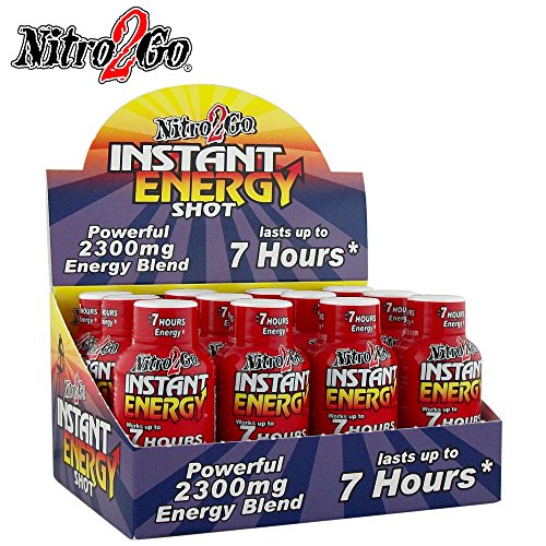 Nitro2Go Instant Energy - Wild Berry 2 fl Ounce Power Pack of 12 Bottles 7 Hour Stamina Boost