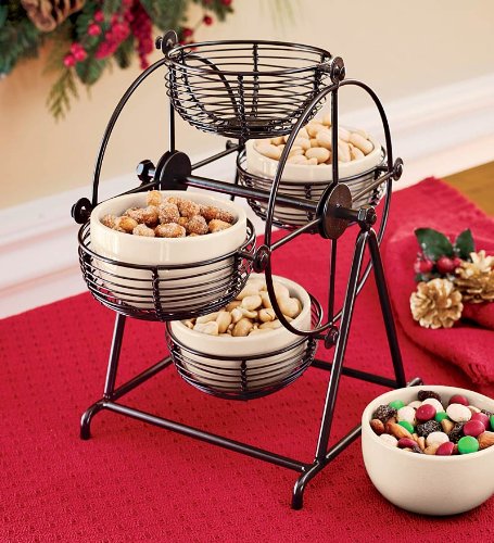 Rotating Snack Carousel with Ceramic Bowls
