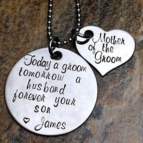 Wedding Day Gift for Mother of the Bride or Groom Hand Stamped Personalized Necklace Forever Your Son or Daughter