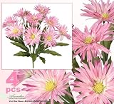 Four 19" Spider Gerbera Daisy Artificial Silk Flower Bushes _hot Pink