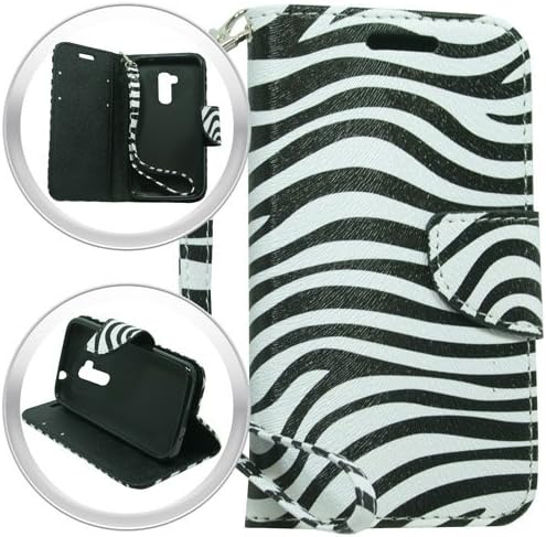 LG Magna 502G Volt 2 LS751 Wallet Hybrid Credit Card Premium Faux Leather Folio Clutch Pouch Stand Case Cover - identification & Credit Card Pockets Flip Cover By Tunz (Zebra)