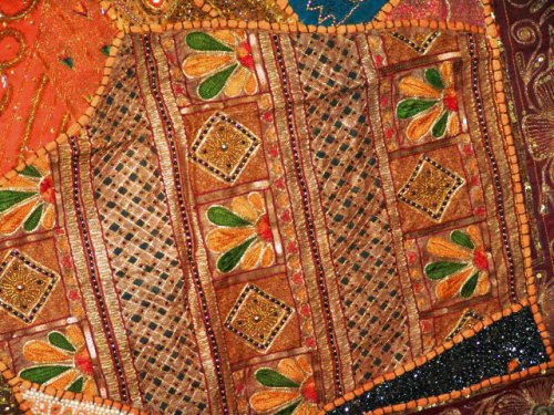 Burnt Orange Spectacular Zardozi India Sari Tapestry Wall Hanging Throw Large