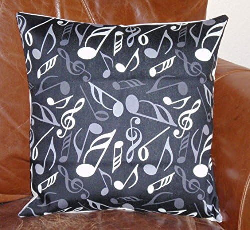 Throw Pillow Cover, Removable Accent Pillow Cover, Whimsical Toss Pillow Cover, Decorative Cushion Cover, Musical Notes in Black &amp; White - Waverly Fabric, One 16x16" Square