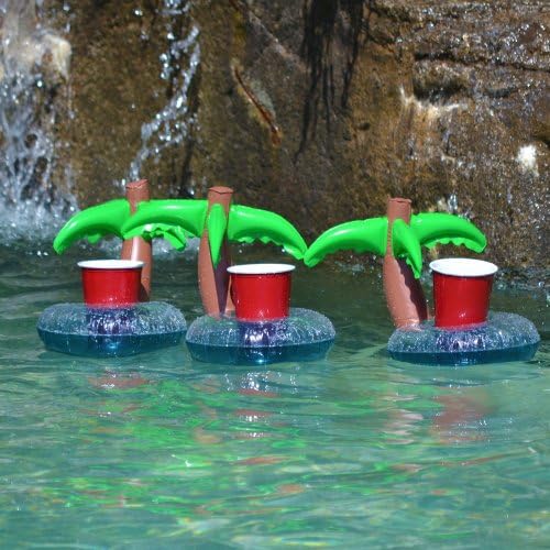 Inflatable Floating Palm Island Drink Holder Coasters Suitable for all Indoor Outdoor Activity (Pack of 3)