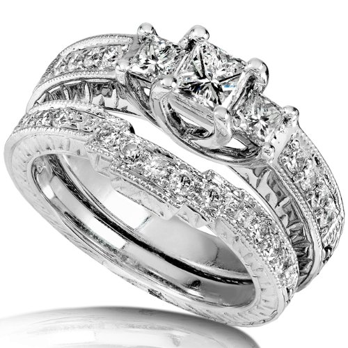 1.00ctw Princess Cut Diamond Wedding Ring Set in 14Kt White Gold (HI/I1)