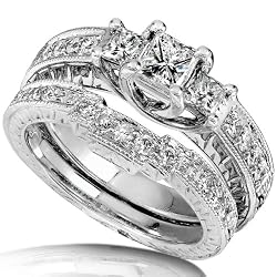 1.00ctw Princess Cut Diamond Wedding Ring Set in 14Kt White Gold (HI/I1) - Size 7