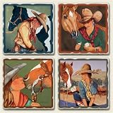COWGIRL Horse pony COASTER set western ART decor NEW by Highland Graphics